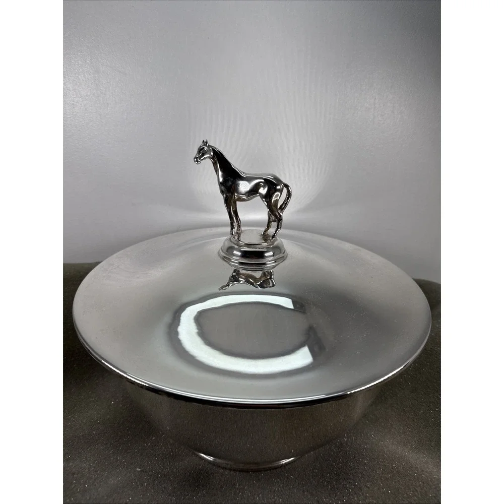 Authentic Vintage silver horse racing bowls Costume Horse On The Lid‎ Unique.